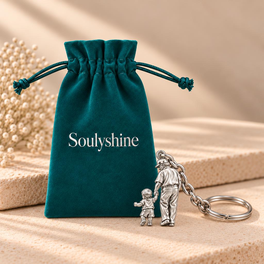 Grandpa and Grandson Hand in Hand Charm Keychain – Soulyshine velvet gift pouch