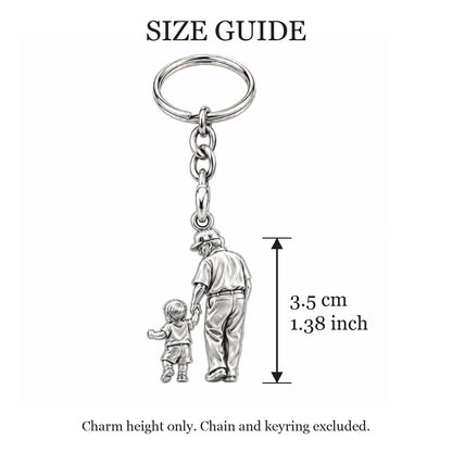 Grandpa and Grandson Hand in Hand Charm Keychain – size guide, 3.5 cm (1.38 in) charm, chain and keyring excluded