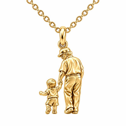 Grandpa and Grandson Hand in Hand Charm Necklace Set – 18K gold, front view