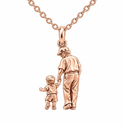 Grandpa and Grandson Hand in Hand Charm Necklace Set – rose gold, front view