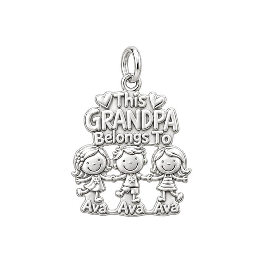 Grandpa Belongs To Charm Bracelet – Personalized Grandpa Gift – silver plated 3 cm charm, front view