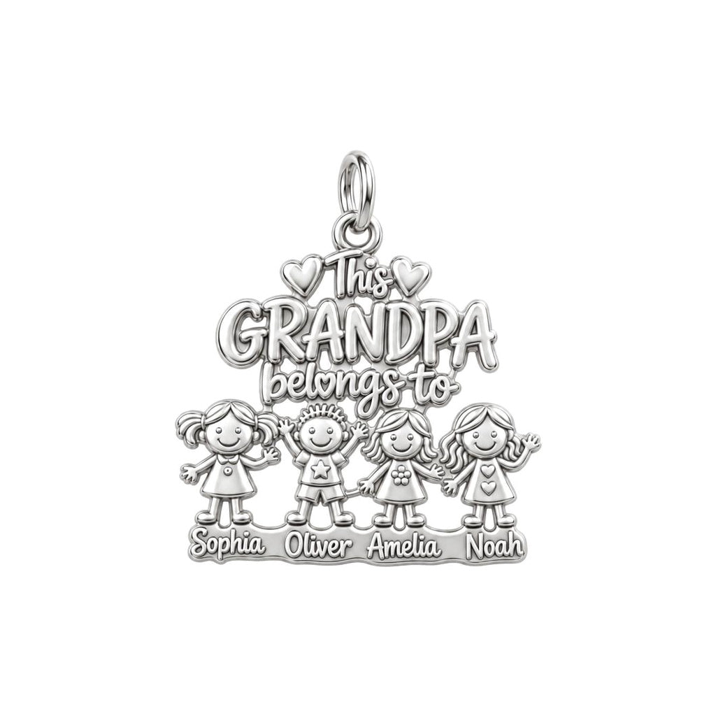 Grandpa’s Cherished Grandkids Charm Bracelet – Personalized Grandpa – silver plated 3 cm charm, front view