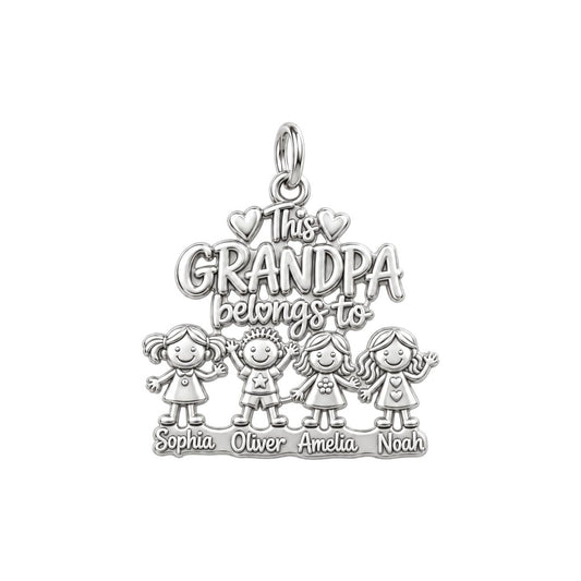 Grandpa’s Cherished Grandkids Charm Bracelet – Personalized Grandpa – silver plated 3 cm charm, front view