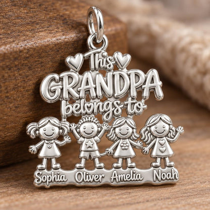 Grandpa’s Cherished Grandkids Charm Bracelet – Personalized Grandpa – macro detail of the charm