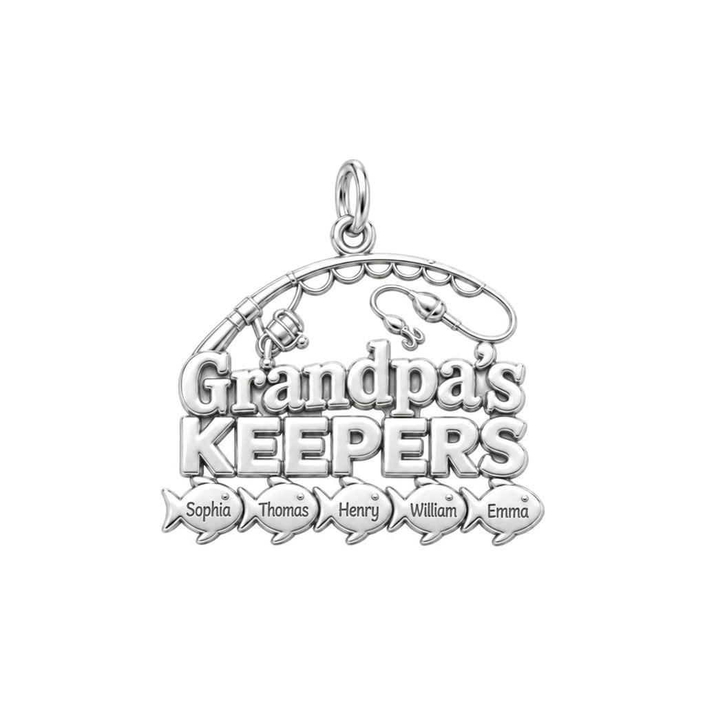 Grandpa's Keepers Charm Bracelet – Personalized Grandpa Gift – silver plated 3 cm charm, front view