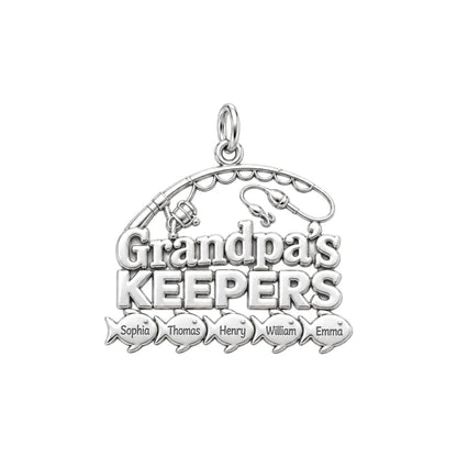 Grandpa's Keepers Charm Bracelet – Personalized Grandpa Gift – silver plated 3 cm charm, front view