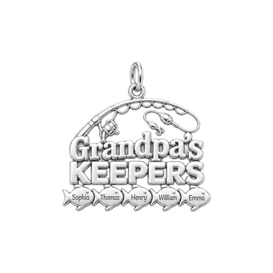 Grandpa's Keepers Charm Bracelet – Personalized Grandpa Gift – silver plated 3 cm charm, front view