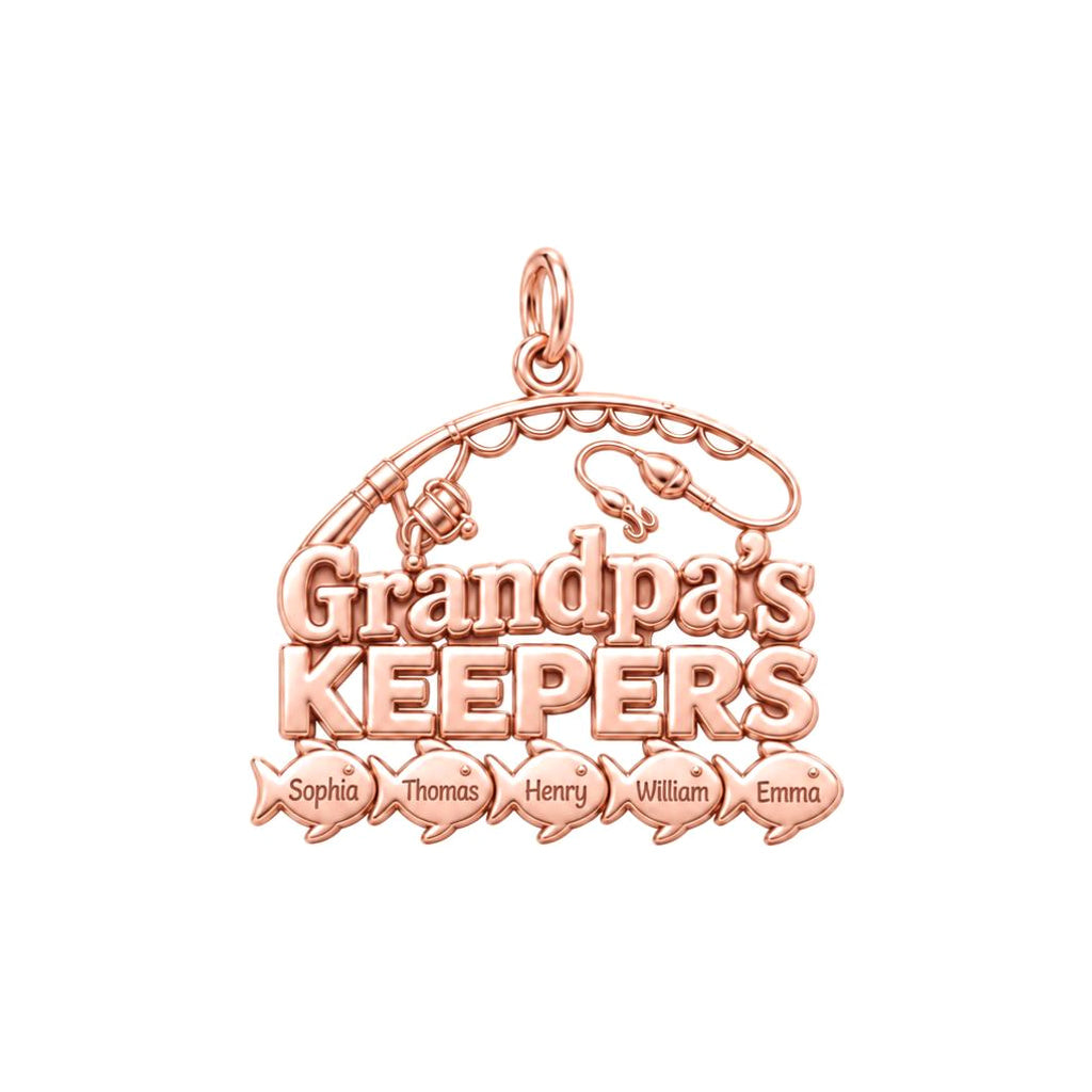 Grandpa's Keepers Charm Bracelet – Personalized Grandpa Gift – rose gold 3 cm charm, front view