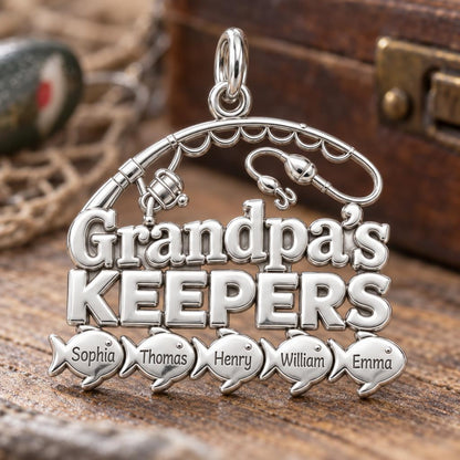 Grandpa's Keepers Charm Bracelet – Personalized Grandpa Gift – macro detail of the charm