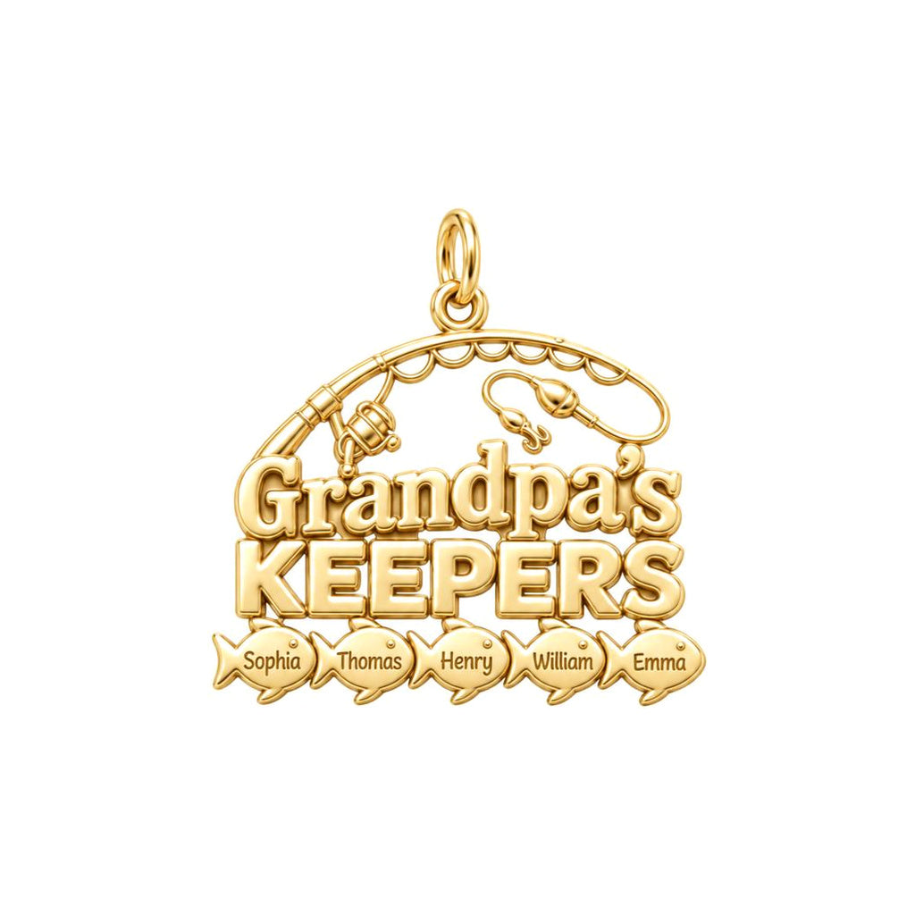 Grandpa's Keepers Charm Bracelet – Personalized Grandpa Gift – 18K gold plated 3 cm charm, front view