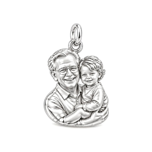 Grandpa’s Little Treasure – Personalized Photo Charm Bracelet – silver charm, front view
