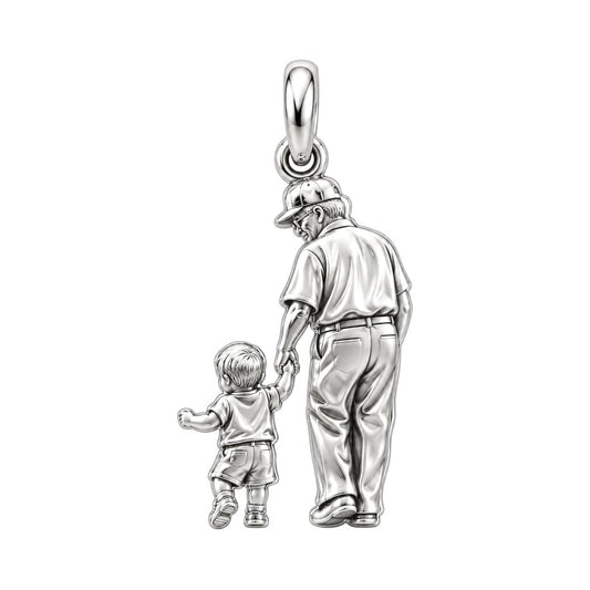 Grandpa's Little Treasure Photo Charm Bracelet - Personalized Grandpa Gift – silver charm, front view