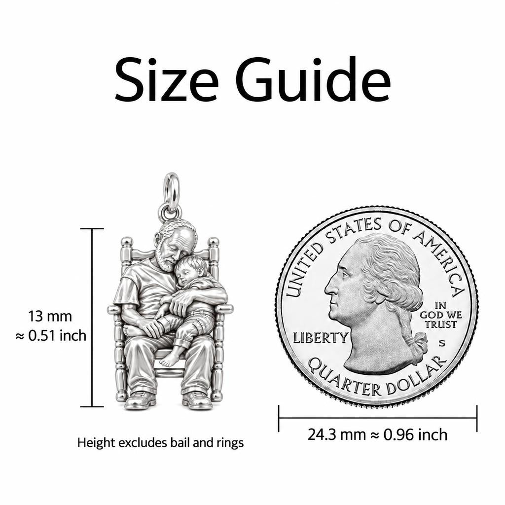 Grandpa's Rocking Chair Nap Charm Bracelet – Personalized Grandpa Gift – size guide, 13 mm charm next to a quarter