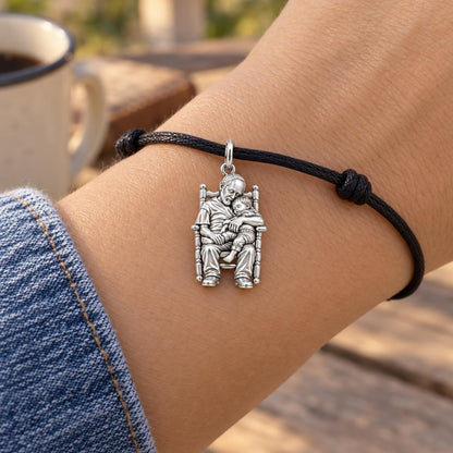 Grandpa's Rocking Chair Nap Charm Bracelet – Personalized Grandpa Gift – worn on the wrist on a black cord bracelet