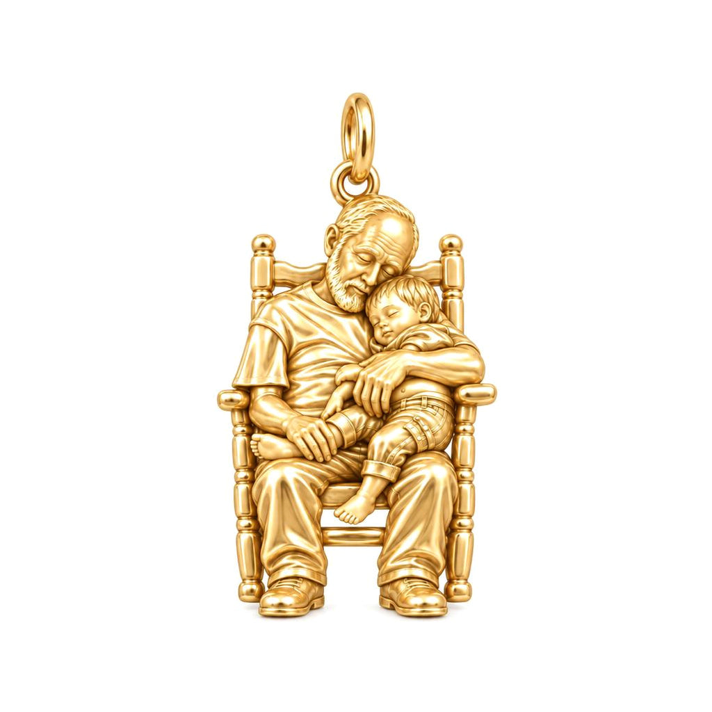 Grandpa's Rocking Chair Nap Charm Bracelet – Personalized Grandpa Gift – 18K gold charm, front view