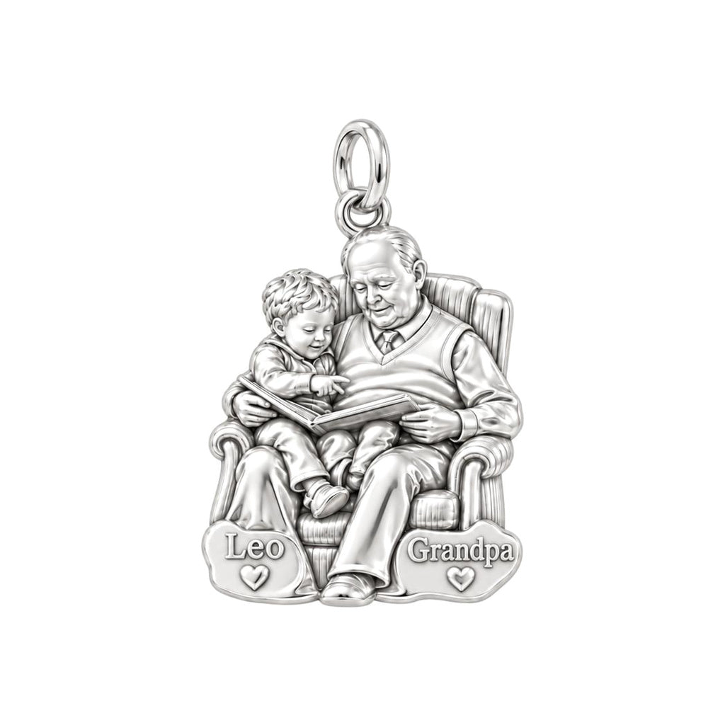 Grandpa's Storytime Charm Bracelet – Personalized Grandpa Gift – silver charm, front view