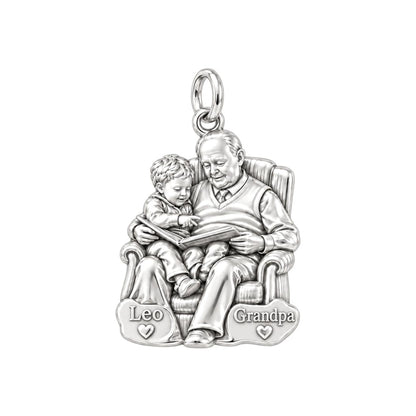 Grandpa's Storytime Charm Bracelet – Personalized Grandpa Gift – silver charm, front view