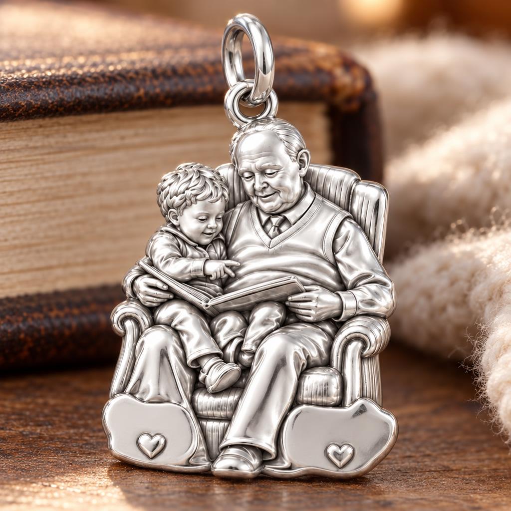 Grandpa's Storytime Charm Bracelet – Personalized Grandpa Gift – macro detail of the charm
