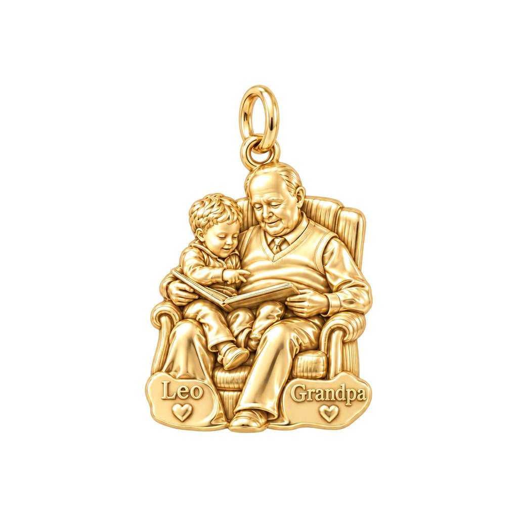 Grandpa's Storytime Charm Bracelet – Personalized Grandpa Gift – 18K gold charm, front view