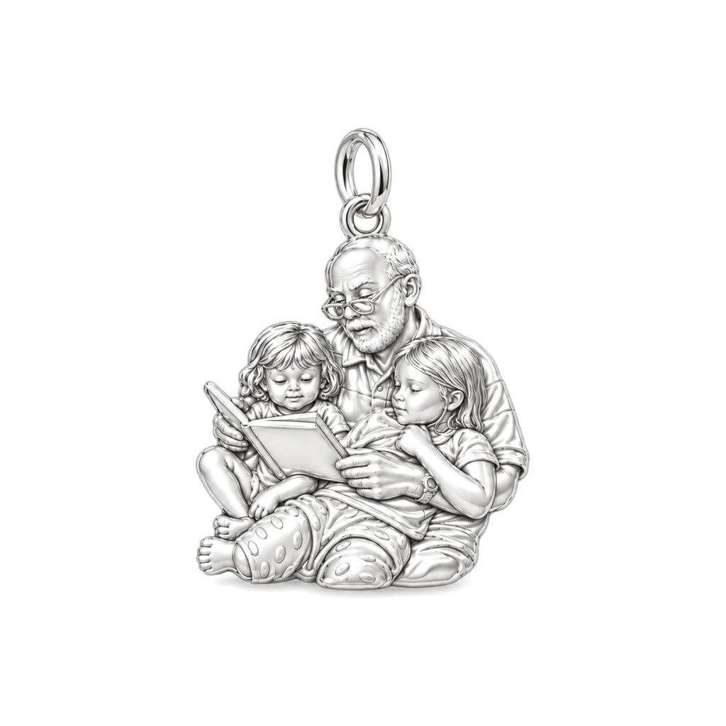 Grandpa Storytime Charm Bracelet – Personalized Nana Gift – silver charm, front view