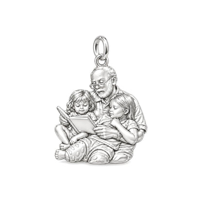 Grandpa Storytime Charm Bracelet – Personalized Nana Gift – silver charm, front view