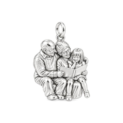 Grandparents Reading Together Charm Bracelet – Personalized Nana Gift – silver charm, front view