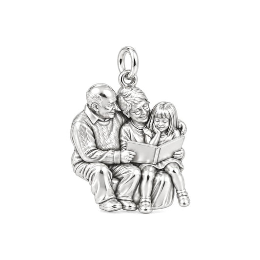 Grandparents Reading Together Charm Bracelet – Personalized Nana Gift – silver charm, front view