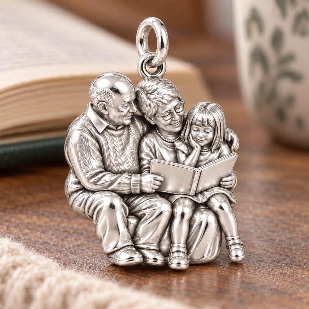 Grandparents Reading Together Charm Bracelet – Personalized Nana Gift – macro detail of the charm