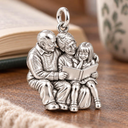 Grandparents Reading Together Charm Bracelet – Personalized Nana Gift – macro detail of the charm