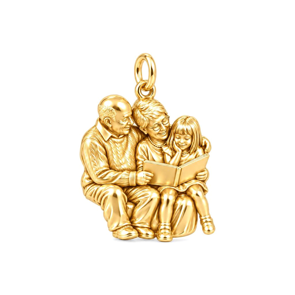 Grandparents Reading Together Charm Bracelet – Personalized Nana Gift – 18K gold charm, front view