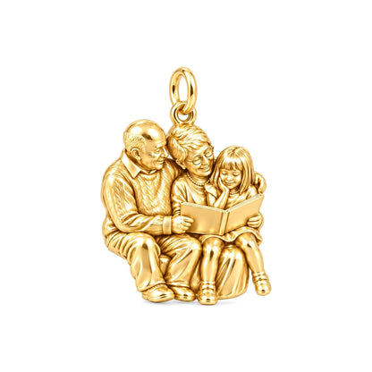 Grandparents Reading Together Charm Bracelet – Personalized Nana Gift – 18K gold charm, front view
