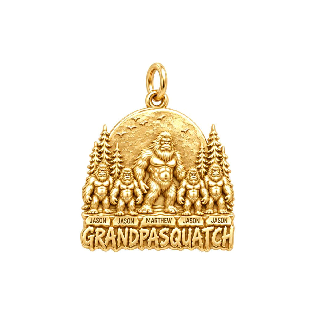 Grandpasquatch Legend Charm Bracelet – Personalized Grandpa Gift – 18K gold plated 3 cm charm, front view