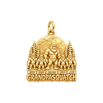 Grandpasquatch Legend Charm Bracelet – Personalized Grandpa Gift – 18K gold plated 3 cm charm, front view
