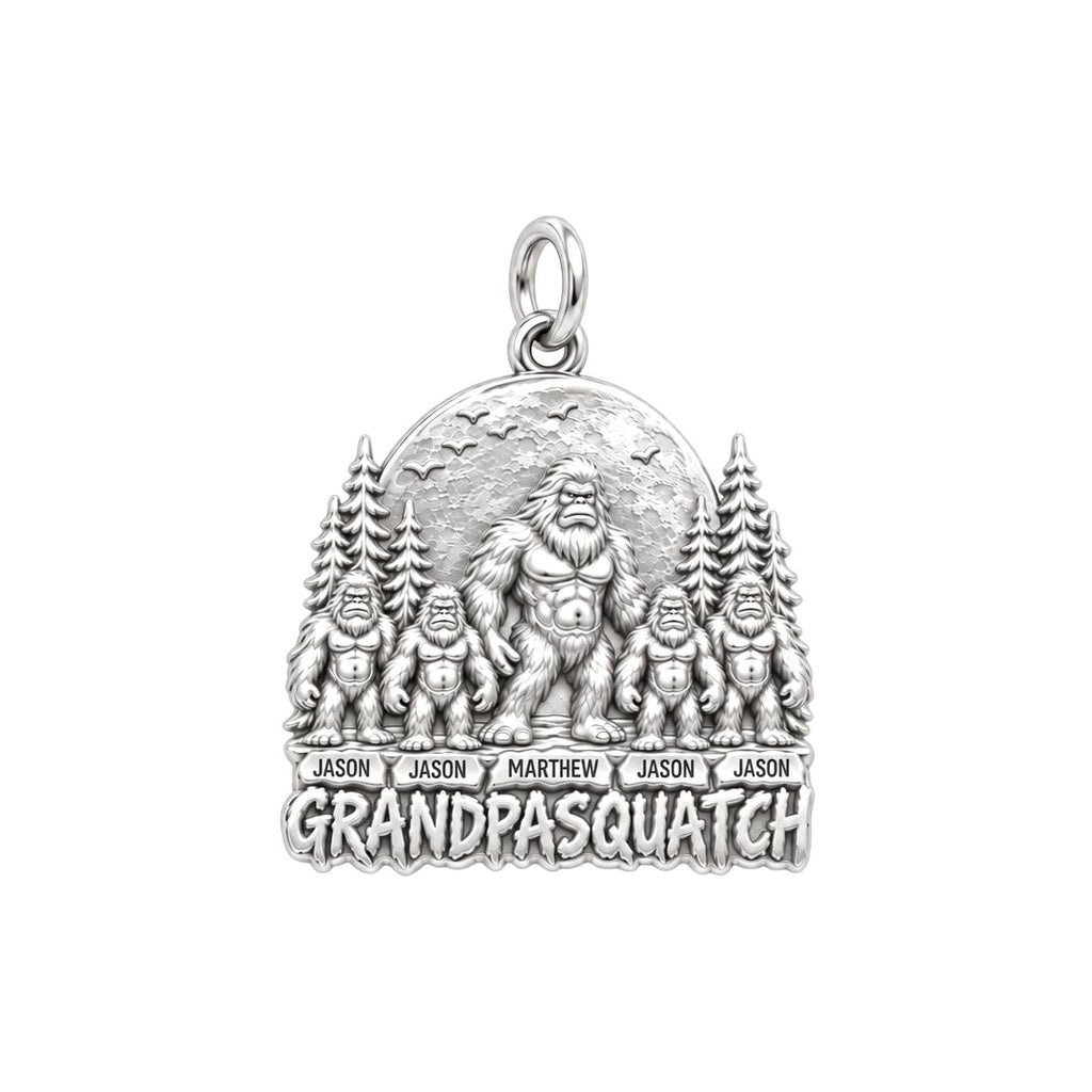 Grandpasquatch Legend Charm Bracelet – Personalized Grandpa Gift – silver plated 3 cm charm, front view