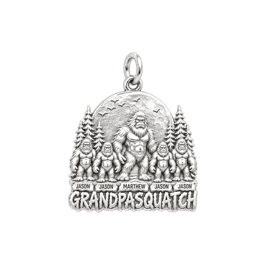 Grandpasquatch Legend Charm Bracelet – Personalized Grandpa Gift – silver plated 3 cm charm, front view