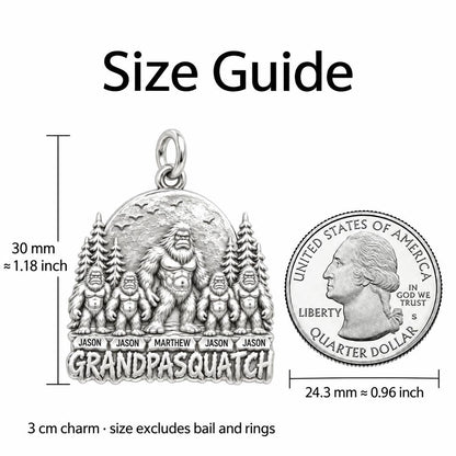 Grandpasquatch Legend Charm Bracelet – Personalized Grandpa Gift – size guide, 3 cm charm next to a quarter