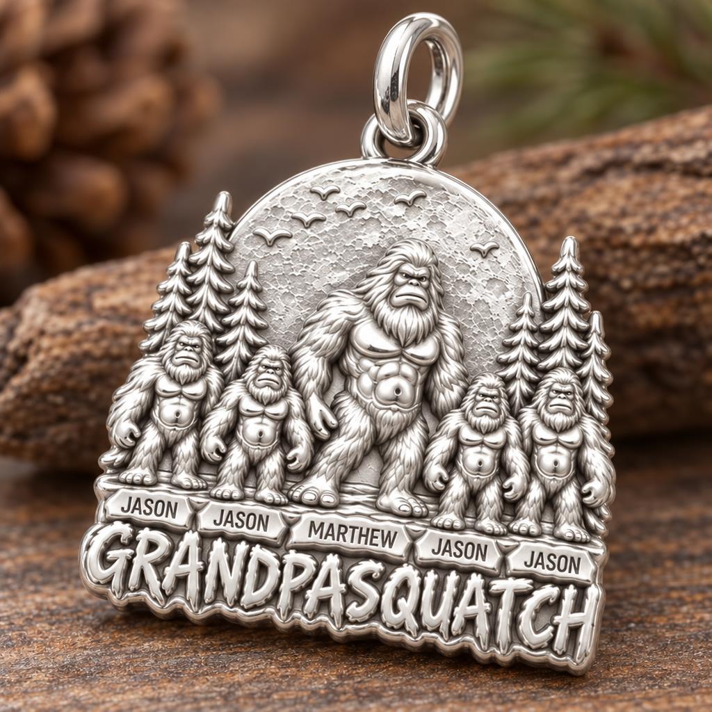 Grandpasquatch Legend Charm Bracelet – Personalized Grandpa Gift – macro detail of the charm