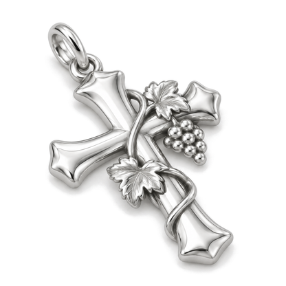 Grapevine Cross Charm — Silver Super Macro | charm-topics-remaining-444-2026-09-14 | topic-210