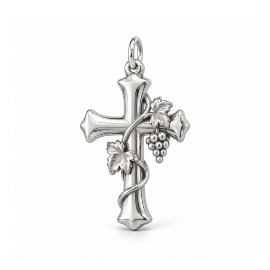 Grapevine Cross Charm — Silver | charm-topics-remaining-444-2026-09-14 | topic-210