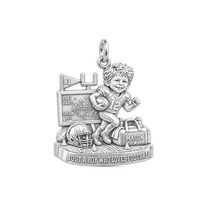 Gridiron Dreams Charm Bracelet – Personalized Mom Gift – silver plated 2 cm charm, front view