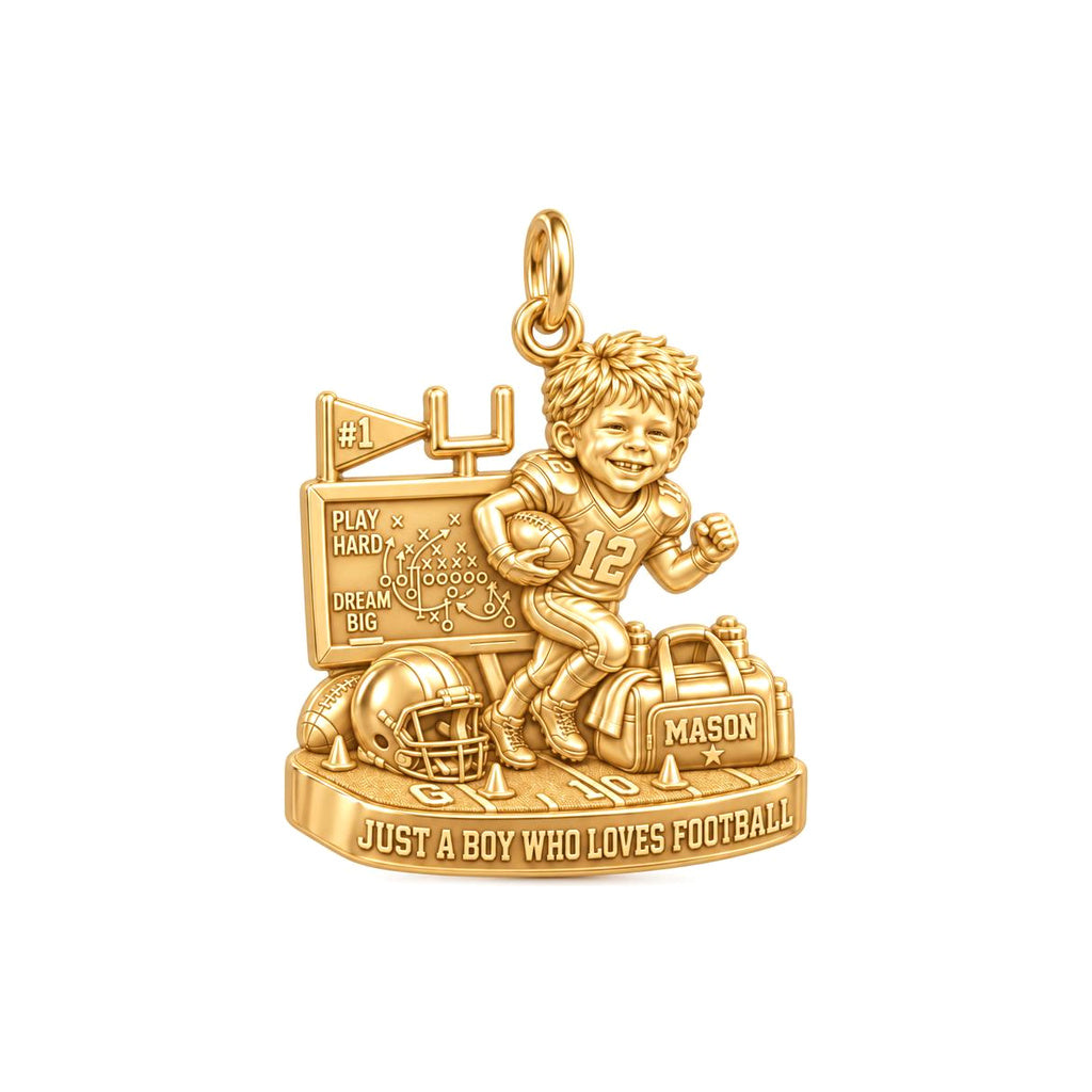 Gridiron Dreams Charm Bracelet – Personalized Mom Gift – 18K gold plated 2 cm charm, front view