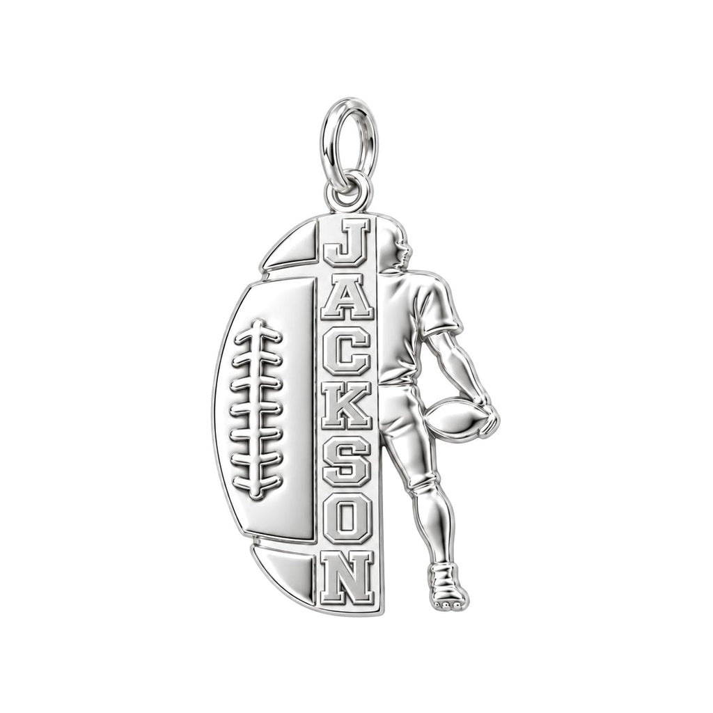 Gridiron Glory Charm Bracelet – Personalized Athlete Gift – silver charm, front view