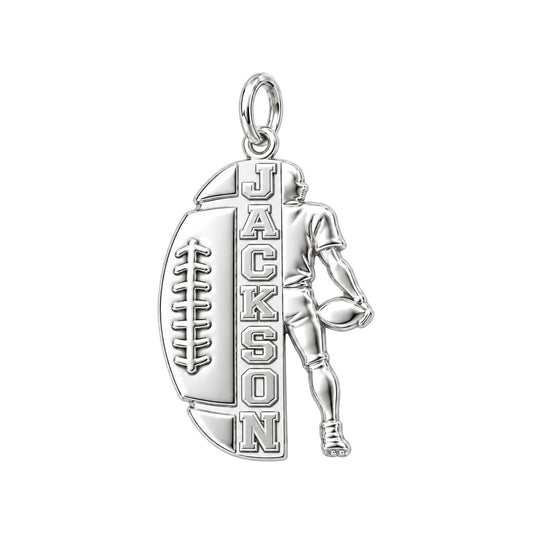 Gridiron Glory Charm Bracelet – Personalized Athlete Gift – silver charm, front view
