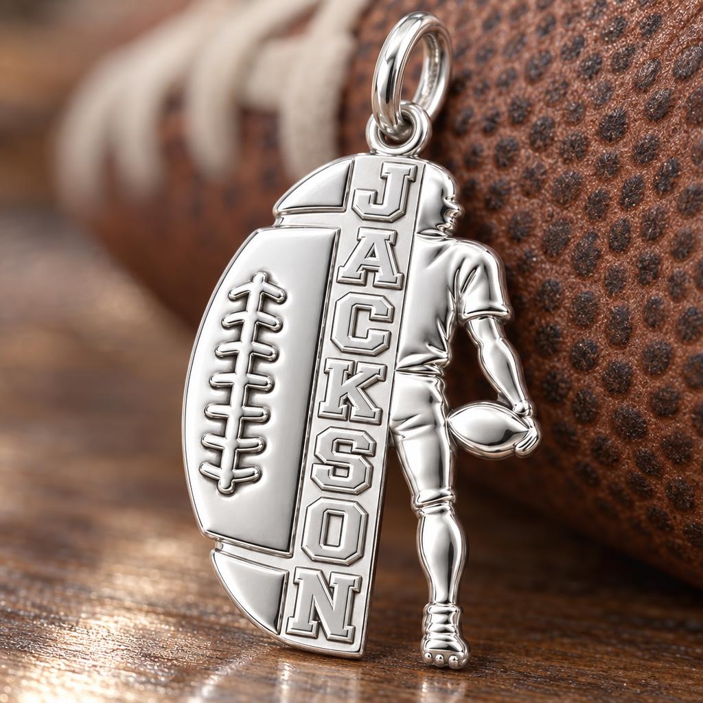 Gridiron Glory Charm Bracelet – Personalized Athlete Gift – macro detail of the charm