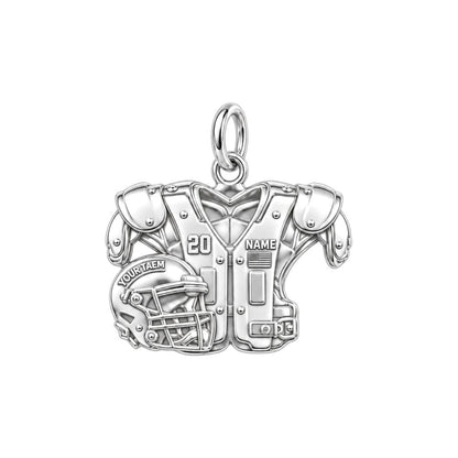 Gridiron Glory Jersey Charm Bracelet – Personalized Mom Gift – silver plated 3 cm charm, front view