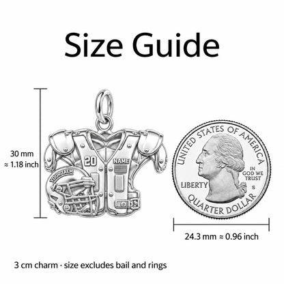 Gridiron Glory Jersey Charm Bracelet – Personalized Mom Gift – size guide, 3 cm charm next to a quarter