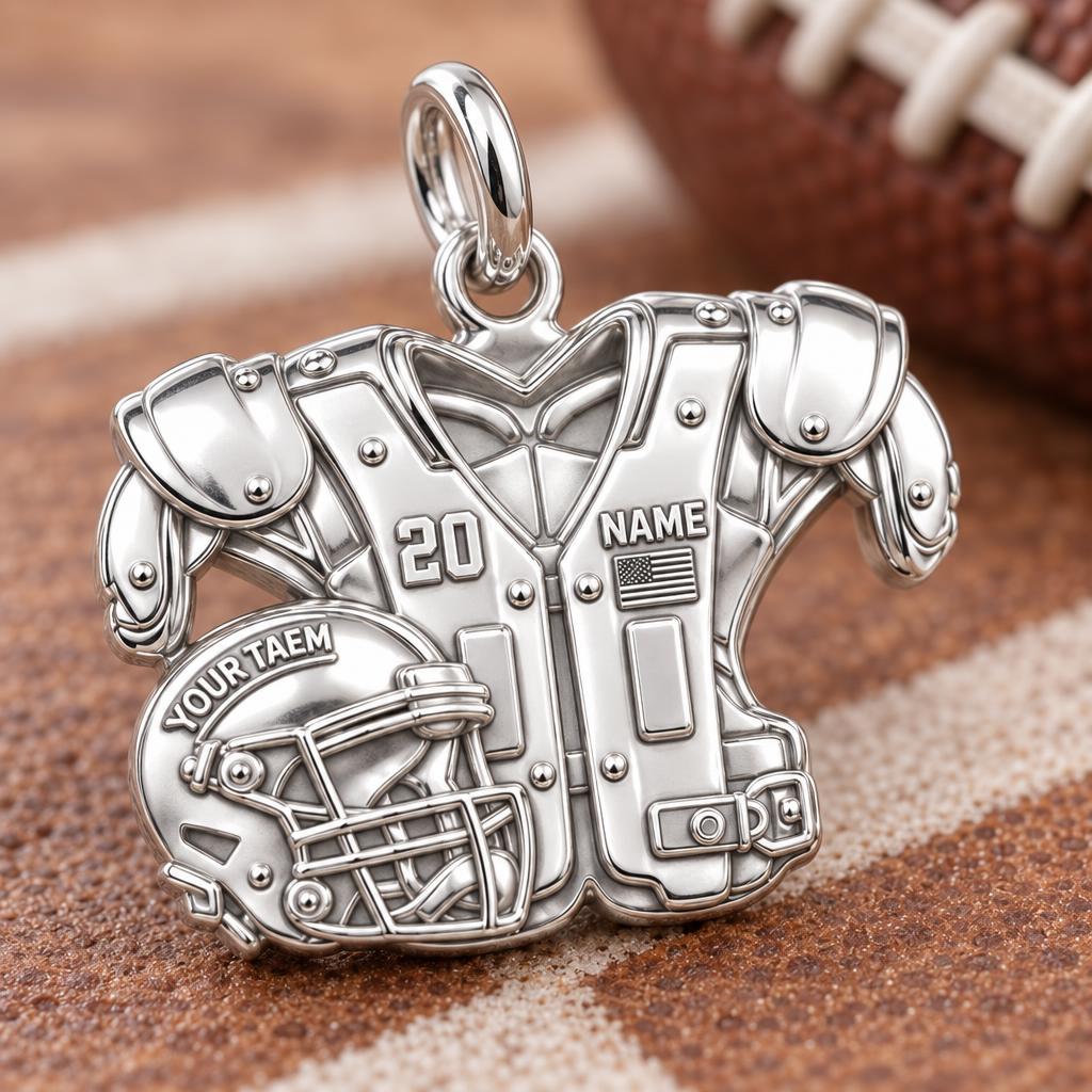 Gridiron Glory Jersey Charm Bracelet – Personalized Mom Gift – macro detail of the charm