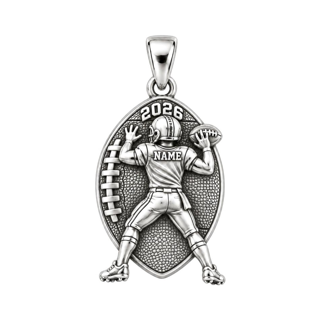 Gridiron Hero Charm Bracelet – Personalized Football Mom Gift – silver charm, front view