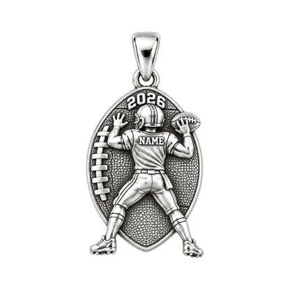 Gridiron Hero Charm Bracelet – Personalized Football Mom Gift – silver charm, front view