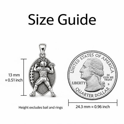 Gridiron Hero Charm Bracelet – Personalized Football Mom Gift – size guide, 13 mm charm next to a quarter